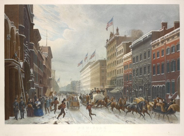 Art Print : New York. Winter Scene in Broadway, 1836 - Vintage Wall Art