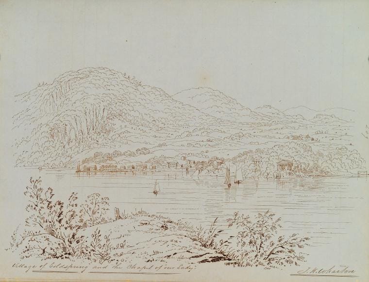 Art Print : Crow's Nest and The Point of Constitution Island Opposite West Point, 1832 - Vintage Wall Art