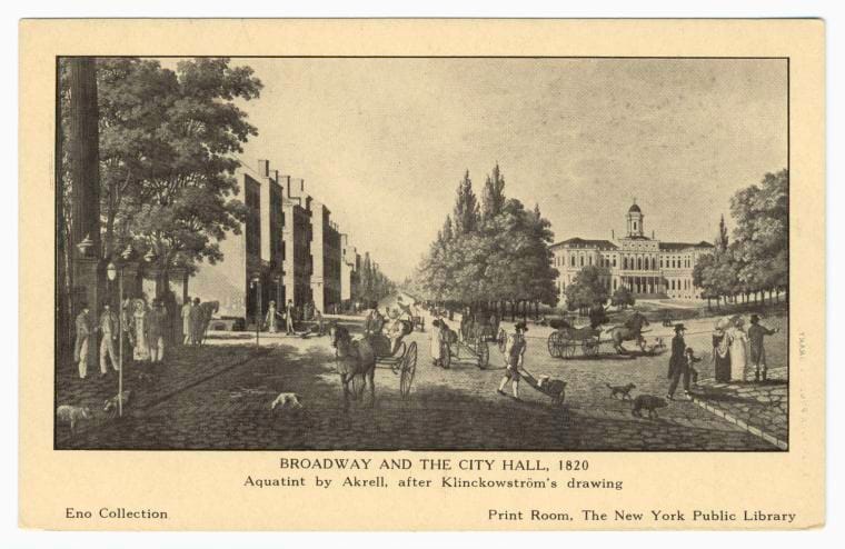 Art Print : Broadway and The City Hall, 1820, 1779 - Vintage Wall Art