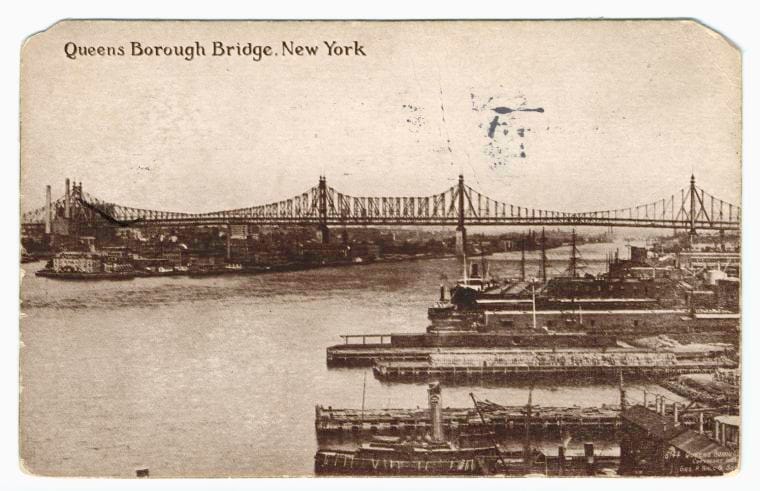 Art Print : Queens Borough Bridge, New York, 1912 - Vintage Wall Art