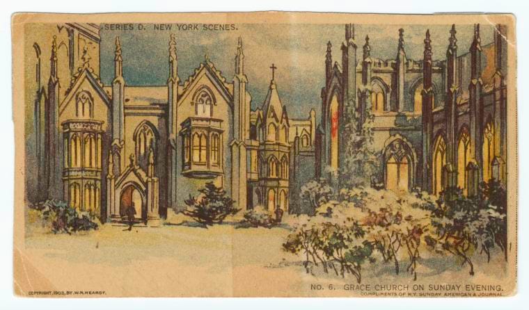 Art Print : Grace Church and The Wanamaker Stores, Broadway, New York, 1910 - Vintage Wall Art