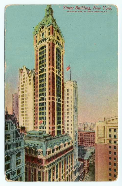 Art Print : Singer Building (in constr.), New York, 1908 - Vintage Wall Art