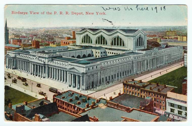 Art Print : Birdseye View of The P.R.R Depot, New York, 1910 - Vintage Wall Art