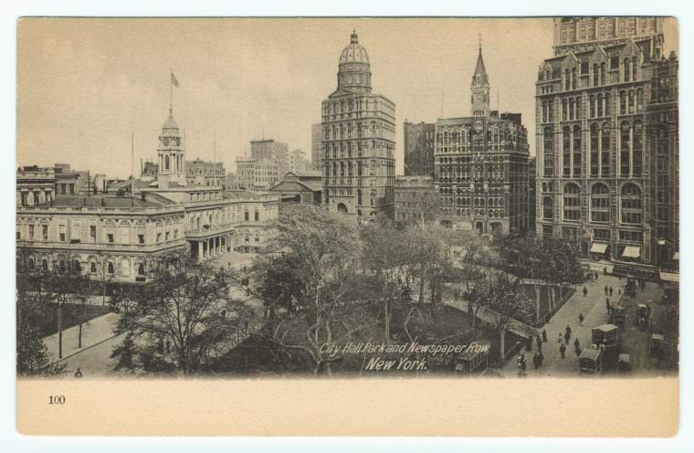 Art Print : City Hall Park and Newspaper Row, New York, 1901 - Vintage Wall Art V1