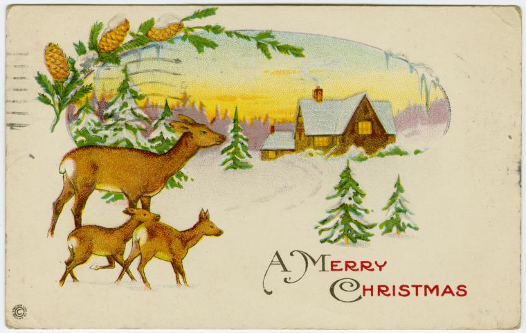 Art Print : A Merry Christmas, 1920 - Vintage Wall Art
