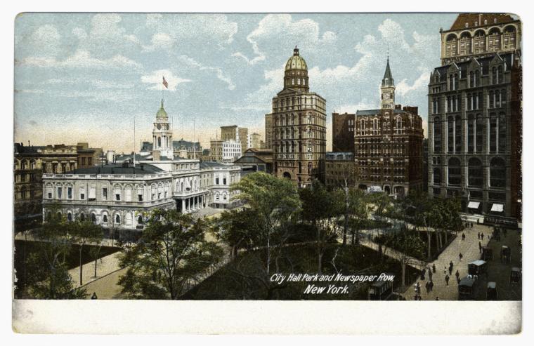 Art Print : City Hall Park and Newspaper Row, New York, 1901 - Vintage Wall Art V2