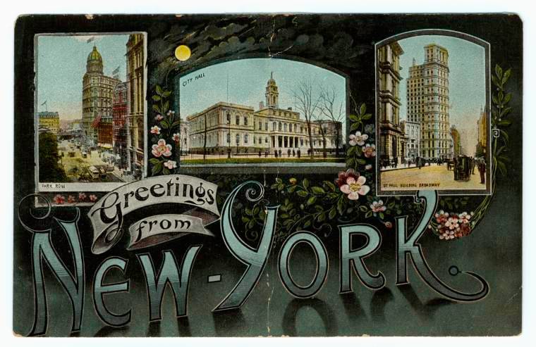 Art Print : Greetings from New-York, 1909 - Vintage Wall Art