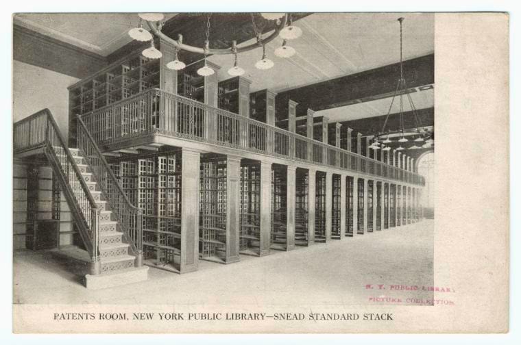 Art Print : Patents Room, New York Public Library - Snead Standard Stack, 1914 - Vintage Wall Art