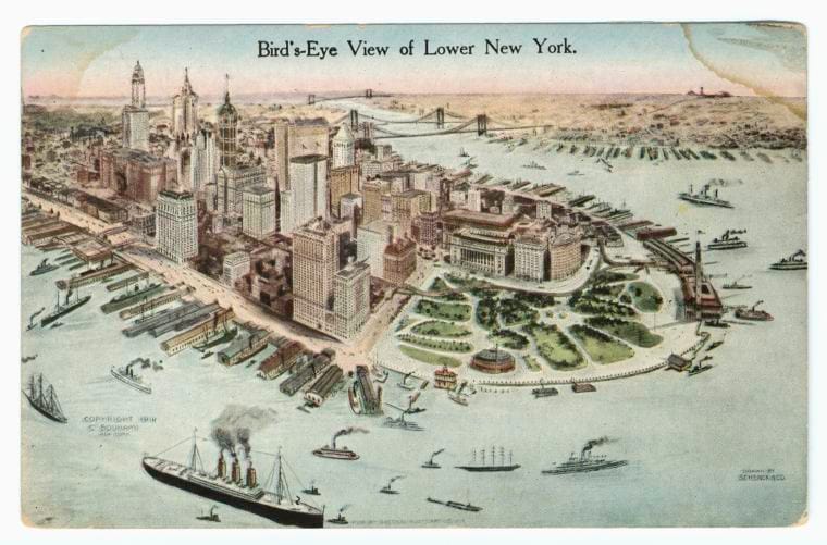 Art Print : Bird's Eye View of Lower New York, 1914 - Vintage Wall Art