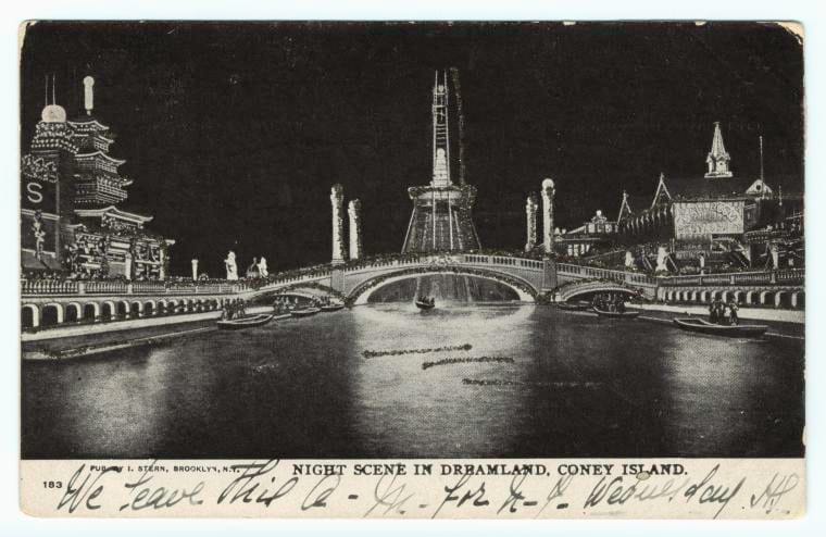 Art Print : Night Scene in Dreamland, Coney Island, 1906 - Vintage Wall Art