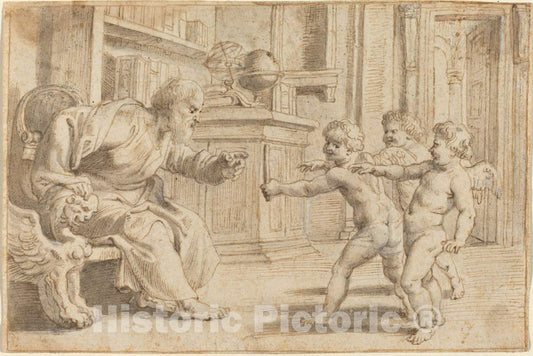Art Print : Sir Peter Paul Rubens, Putti Testing a Man's Perception of Depth, c. 1613 - Vintage Wall Art