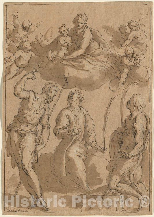 Art Print : Jacopo Palma il Giovane, Madonna and Child in Glory with Saints John The Baptist, Stephen, and Lawrence, c.1624 - Vintage Wall Art