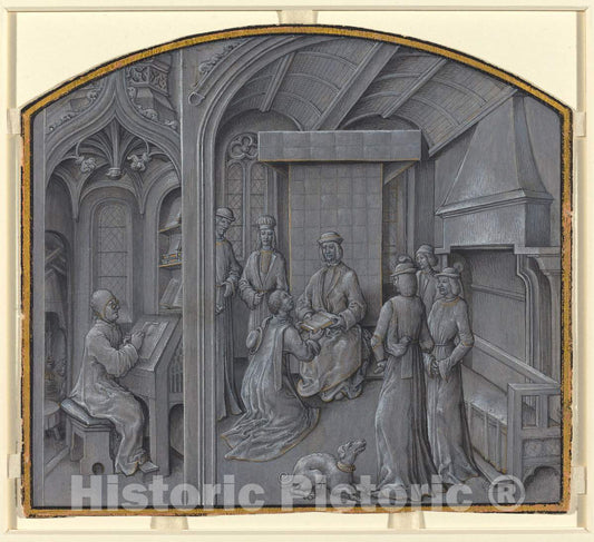 Art Print : Georges Hurtrel, Scribe Writing and The Author Presenting His Book, in or Before 1870 - Vintage Wall Art