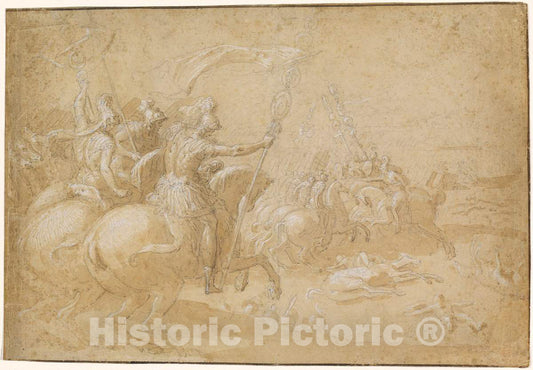 Art Print : Antoine Caron, Ancient Roman Warriors Riding into Battle, c. 1597 - Vintage Wall Art