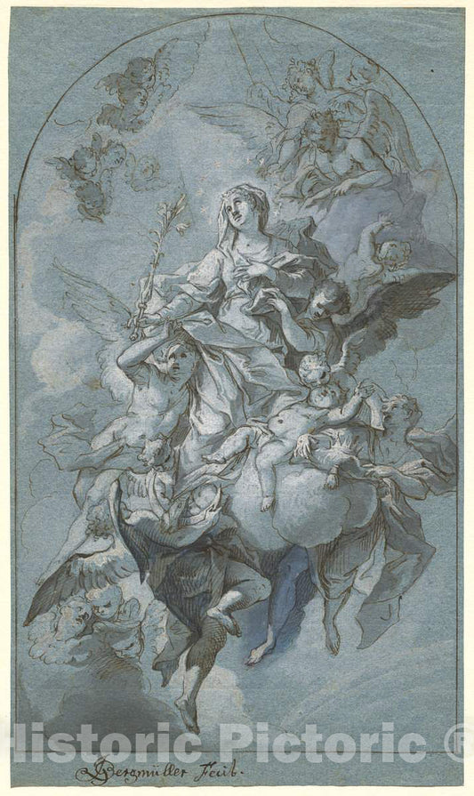 Art Print : Johann Georg BergmÃ¼ller, The Immaculate Conception, 1740s - Vintage Wall Art