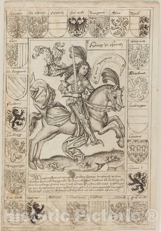 Art Print : Maximilian, Duke of Austria, on Horseback, 1492 - Vintage Wall Art