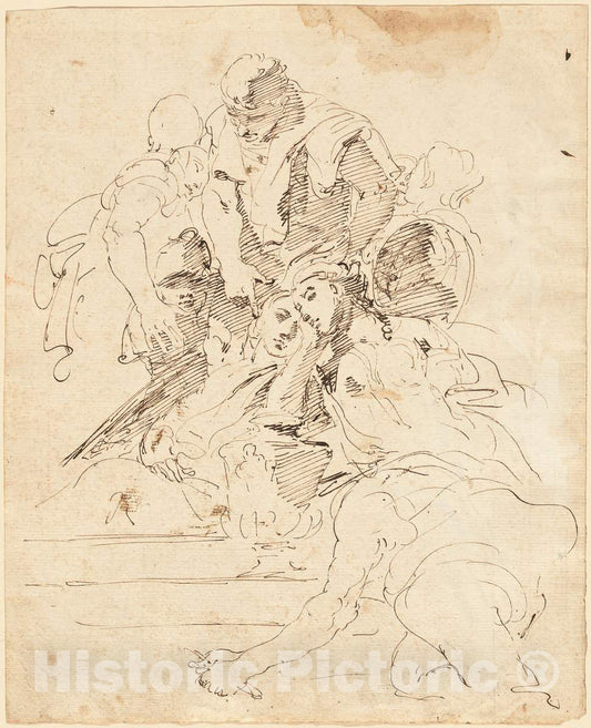 Art Print : Giovanni Battista Tiepolo, Classical Figures Gathered Around an Urn, c.1727 - Vintage Wall Art