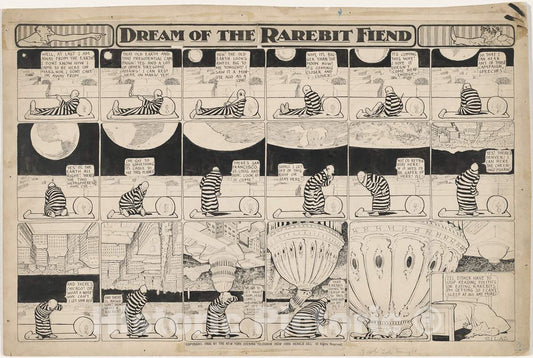 Art Print : Winsor McCay, Dream of The Rarebit Fiend: Here Comes Washington, 1908 - Vintage Wall Art