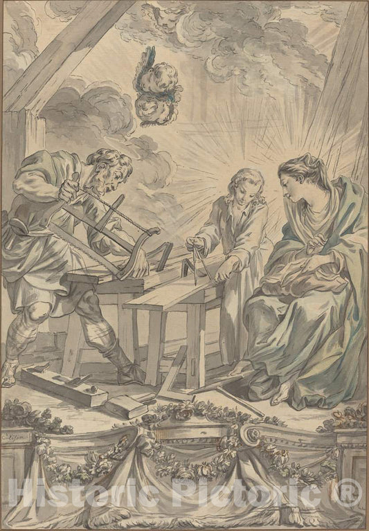 Art Print : Charles Eisen, The Holy Family in The Carpenter's Shop, c. 1755 - Vintage Wall Art