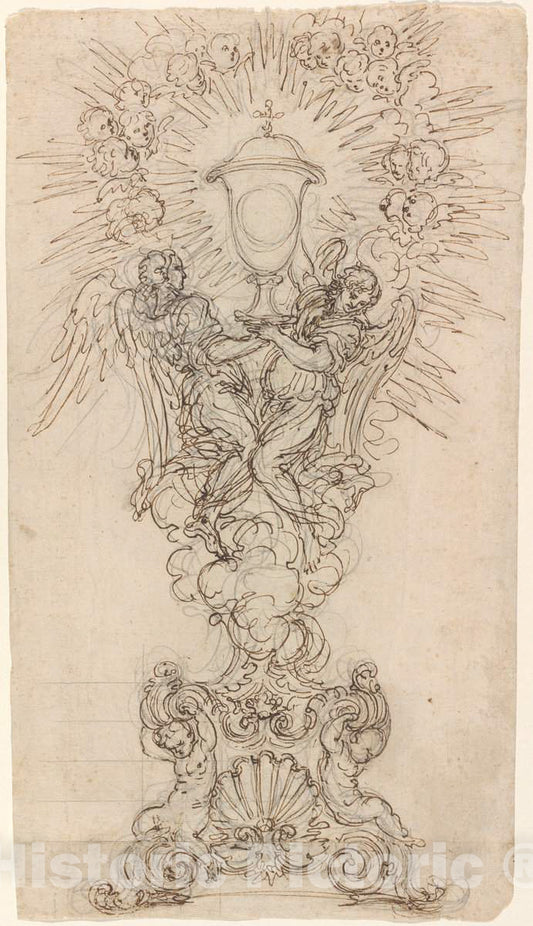 Art Print : Giovanni Battista Foggini, A Monstrance with Two Angels Supporting a Chalice - Vintage Wall Art