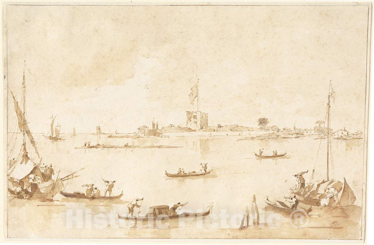 Art Print : Francesco Guardi, The Fortress of San Andrea from The Lagoon, 1780s - Vintage Wall Art