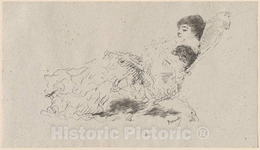 Art Print : Domenico Morelli, The Artist's Daughter Eleonora Reclining on a Chaise-Longue, 1879 - Vintage Wall Art
