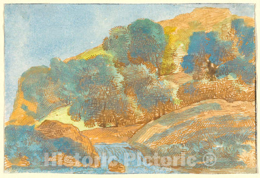 Art Print : Franz Innocenz Josef Kobell, Hilly Landscape with a Stream, c.1803 - Vintage Wall Art