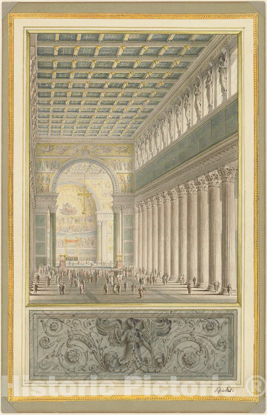 Art Print : Karl Friedrich Schinkel, The Nave, Apse, and Crossing of a Cathedral for Berlin, 1827 - Vintage Wall Art