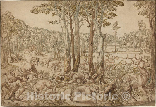 Art Print : Bernard Van Orley, The Hunts of Maximilian: The Stag Hunt (August), c.1529 - Vintage Wall Art