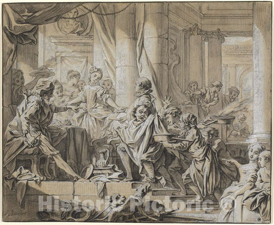 Art Print : FranÃ§ois Boucher, Sancho Fleeing from The Servants of The Duke, c.1736 - Vintage Wall Art