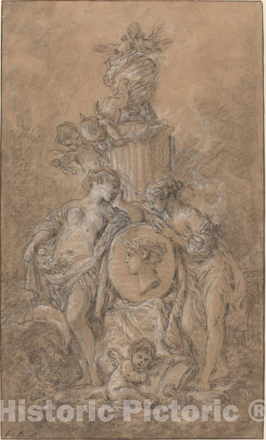 Art Print : FranÃ§ois Boucher, Design for a Funeral Monument, c. 1767 - Vintage Wall Art