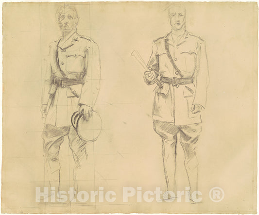 Art Print : John Singer Sargent, Studies of Generals Plumer and Haig for General Officers of World War I [Recto], 1920-1922 - Vintage Wall Art