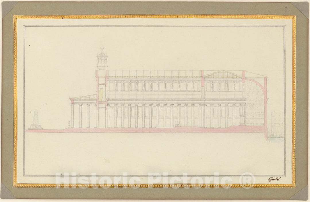 Art Print : Karl Friedrich Schinkel, Longitudinal Section of a Cathedral for Berlin, 1827 - Vintage Wall Art