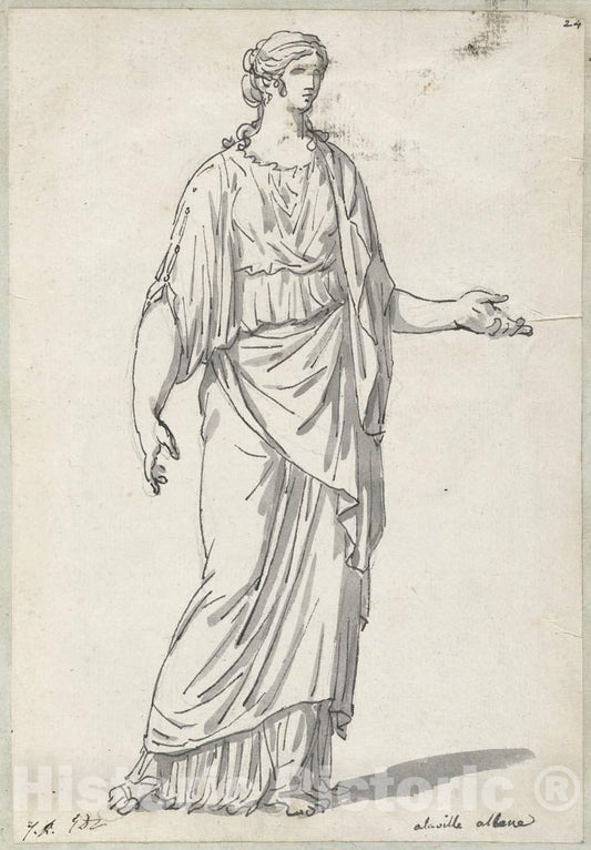 Art Print : Jacques-Louis David, Classical Sculpture of a Woman with an Outstretched Arm, c.1775 - Vintage Wall Art