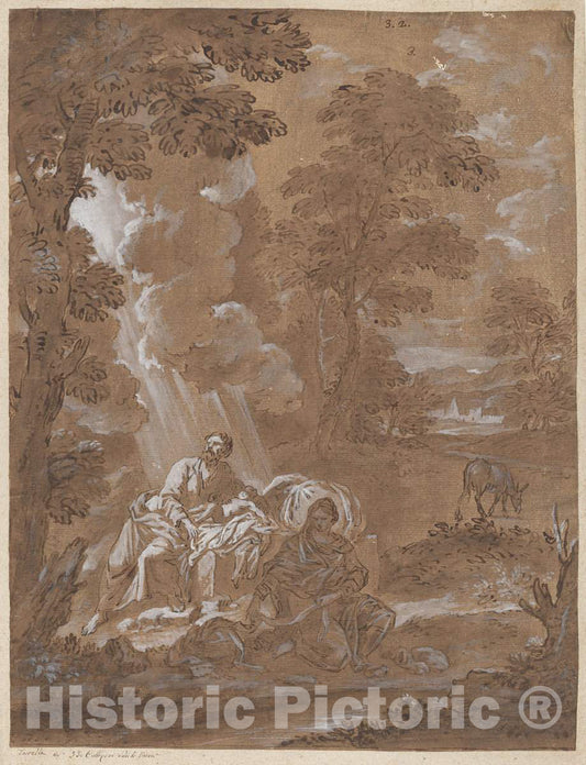 Art Print : Carlo Antonio Tavella, The Rest on The Flight into Egypt, c. 1720 - Vintage Wall Art