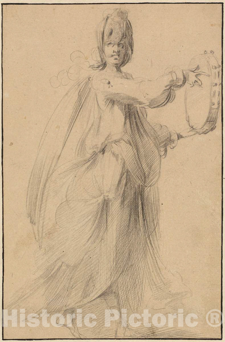 Art Print : Jacques Bellange, Dancer with a Tambourine, c. 1615 - Vintage Wall Art