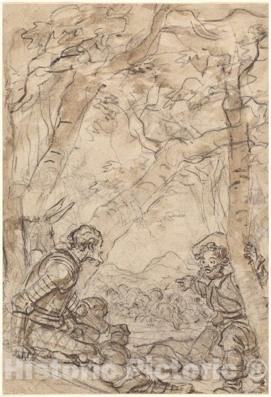 Art Print : HonorÃ© Fragonard, Don Quixote and Sancho Panza Witness The Attack on Rocinante, 1780s - Vintage Wall Art