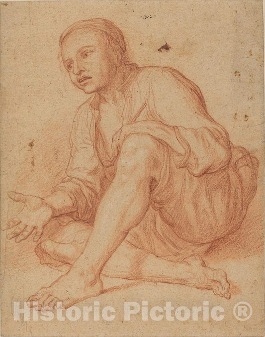 Art Print : Giuseppe Maria Crespi, Young Peasant Seated on The Ground [Recto] - Vintage Wall Art
