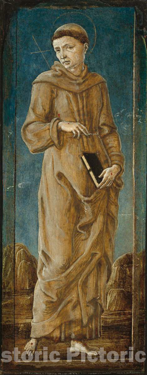 Art Print : CosmÃ¨ Tura, The Annunciation with Saint Francis and Saint Louis of Toulouse [far Left Panel], c.1475 - Vintage Wall Art