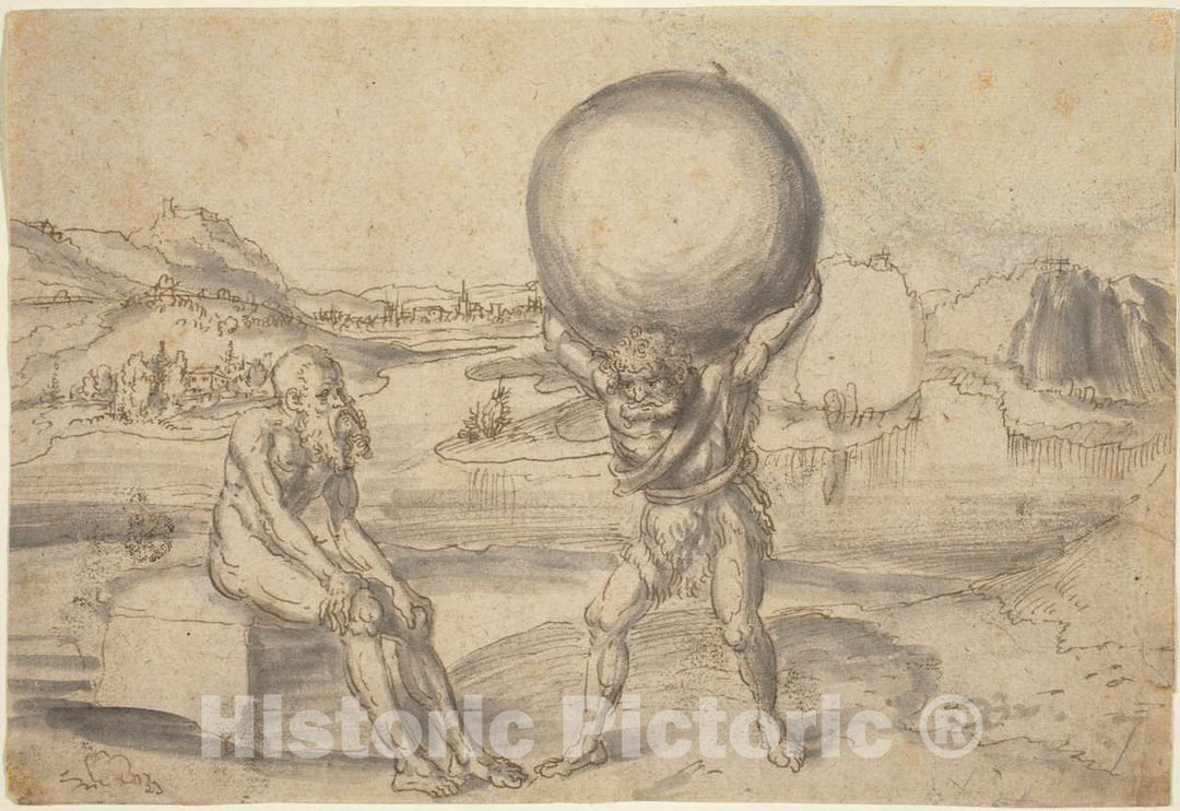 Art Print : Lucas Cranach The Elder, Hercules Relieving Atlas of The Globe, c. 1530 - Vintage Wall Art