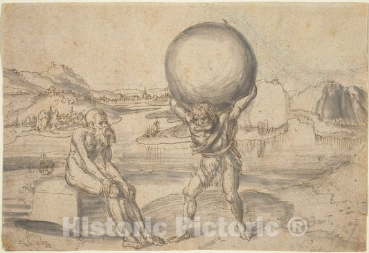 Art Print : Lucas Cranach The Elder, Hercules Relieving Atlas of The Globe, c. 1530 - Vintage Wall Art