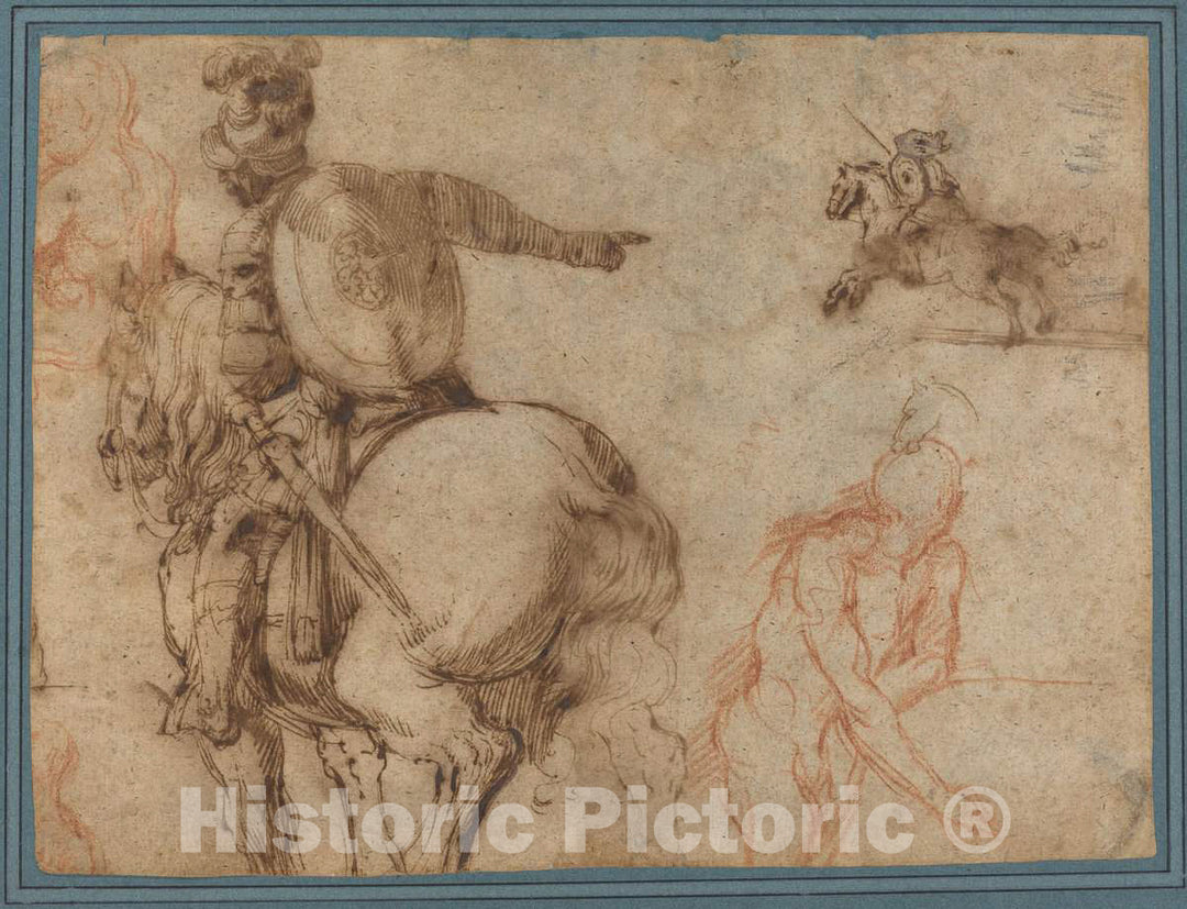 Art Print : Antonio Tempesta, A Soldier on Horseback and Other Studies - Vintage Wall Art