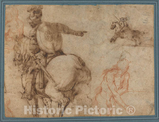 Art Print : Antonio Tempesta, A Soldier on Horseback and Other Studies - Vintage Wall Art
