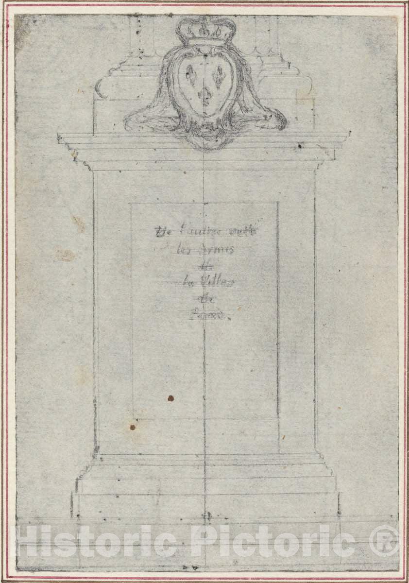 Art Print : Hubert FranÃ§ois Gravelot, A Plinth Surmounted by The Arms of The King of France - Vintage Wall Art