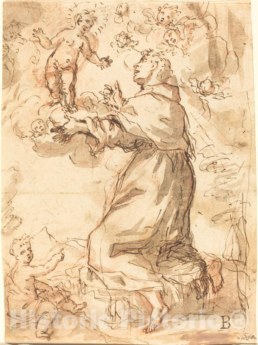 Art Print : The Christ Child Appearing to Saint Francis - Vintage Wall Art
