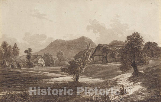 Art Print : Christoph Nathe, Lusatian Landscape with The Landeskrone Mountain, c. 1790 - Vintage Wall Art