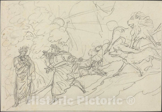 Art Print : Bartolomeo Pinelli, Dante Flees The Wild Beasts and Meets Virgil, 1824 - Vintage Wall Art