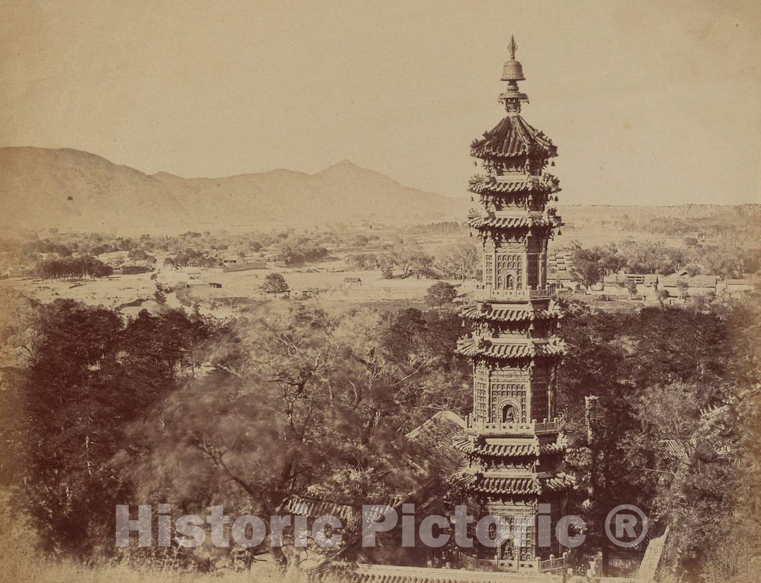 Art Print : Felice Beato, View of The Summer Palace Yuen Min Yuen, Pekin, Showing The Pagoda Before The Burning, October 1860, 1860 - Vintage Wall Art