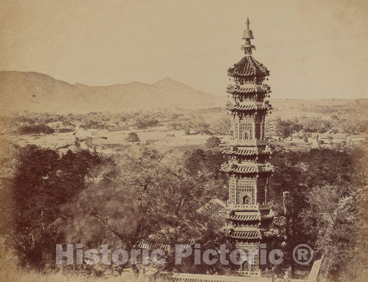 Art Print : Felice Beato, View of The Summer Palace Yuen Min Yuen, Pekin, Showing The Pagoda Before The Burning, October 1860, 1860 - Vintage Wall Art
