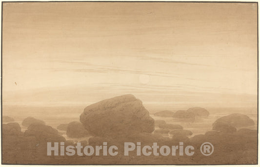 Art Print : Caspar David Friedrich, Moonrise on an Empty Shore, c.1838 - Vintage Wall Art